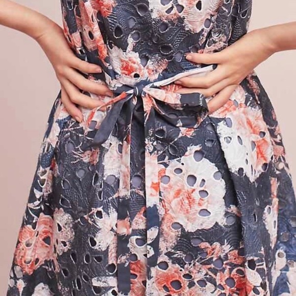 Hemant & Nandita Anthropologie Lazuli Watercolor Floral Eyelet Midi Dress - Picture 3 of 9